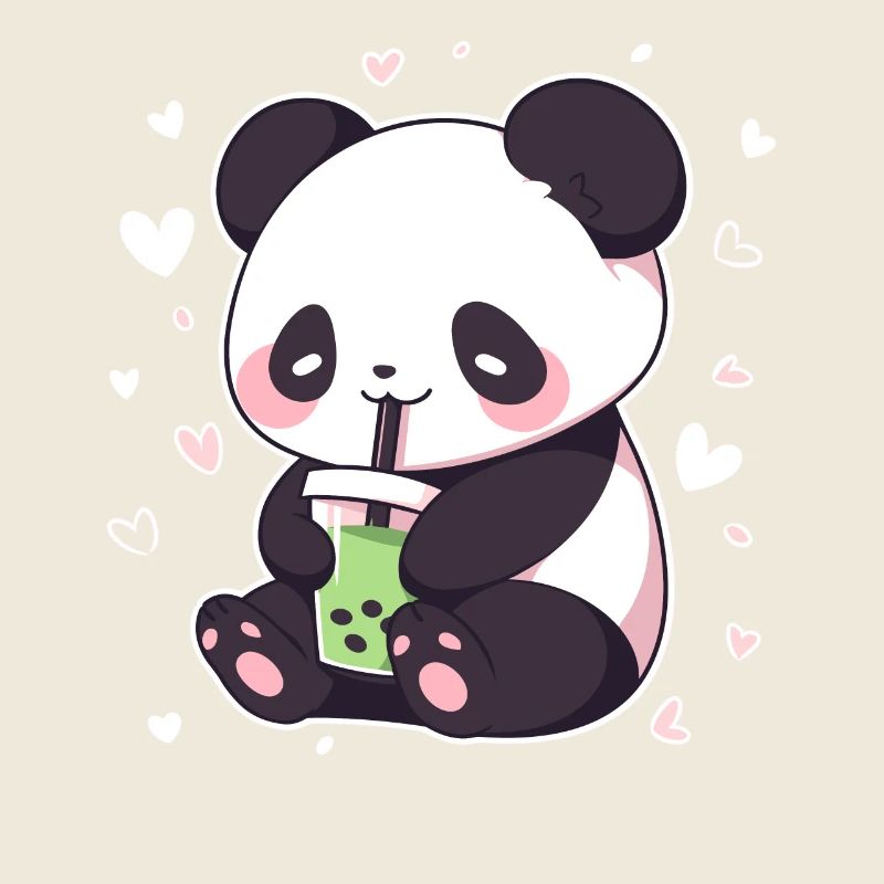 Kawaii Panda boit Boba Bubble Tea Chibi
