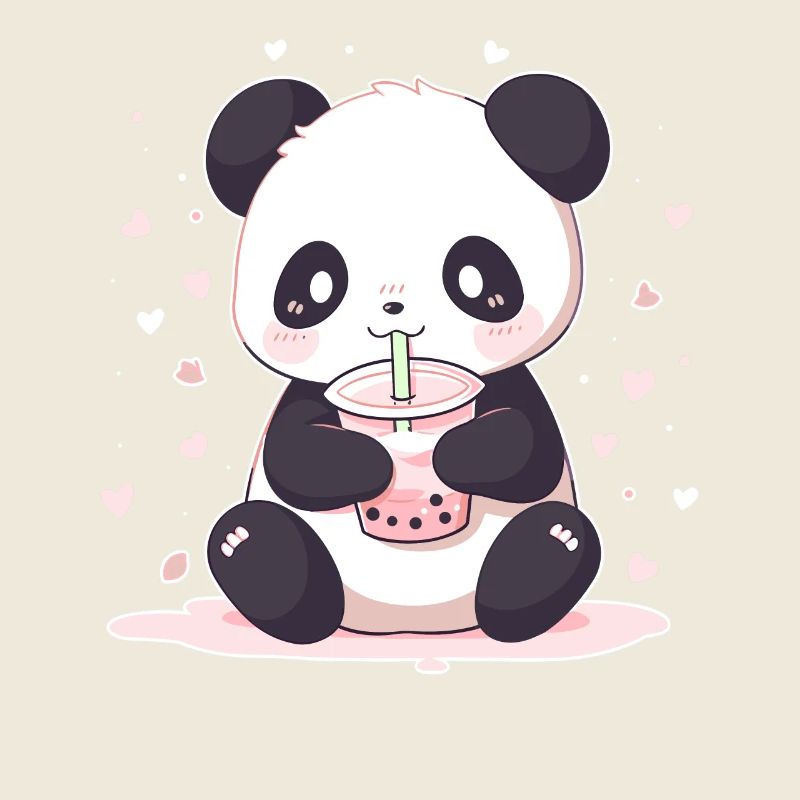 Kawaii Panda boit Boba Bubble Tea Chibi