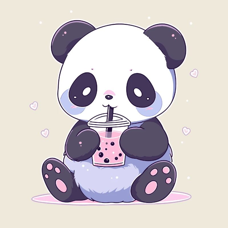 Kawaii Panda boit Boba Bubble Tea Chibi