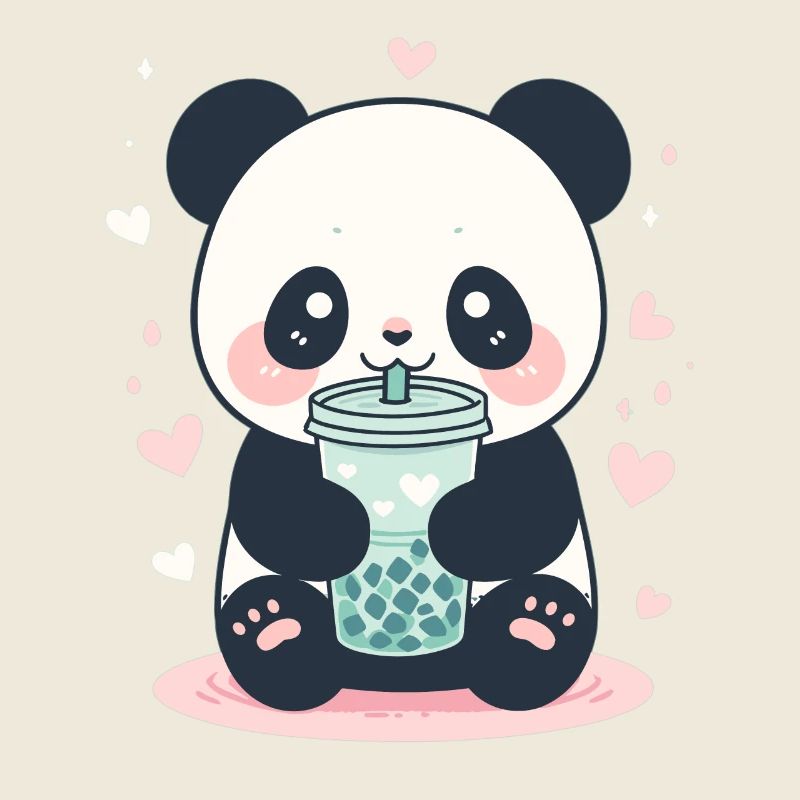 Kawaii Panda boit Boba Bubble Tea Chibi