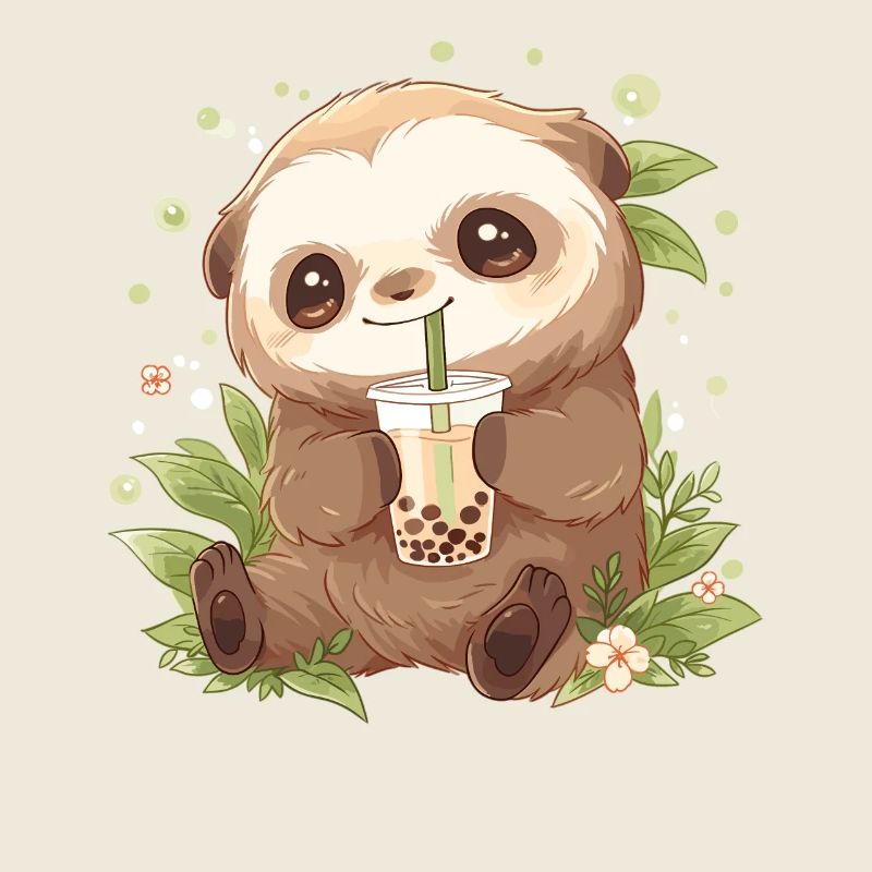 Kawaii Faultier trinkt Boba Bubble Tea Chibi