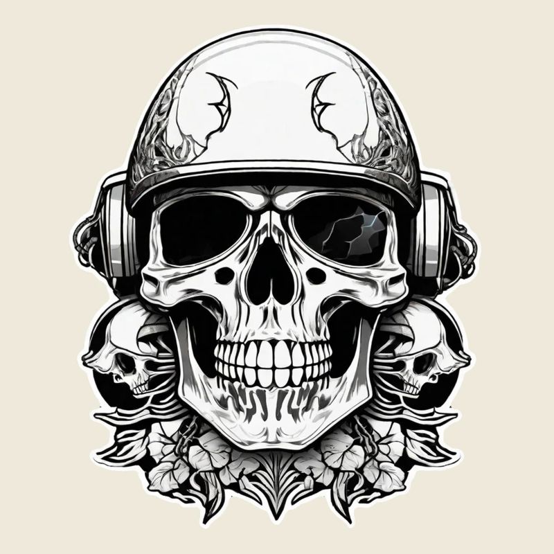 Retro Style Motorcycle - Skull and Skeleton