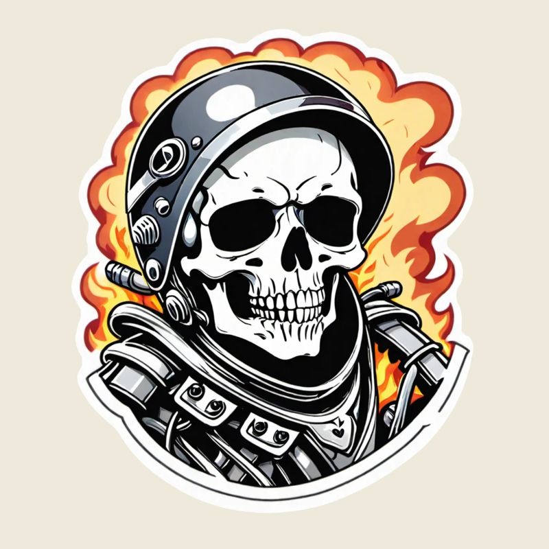 moto style retro - crane et squelette