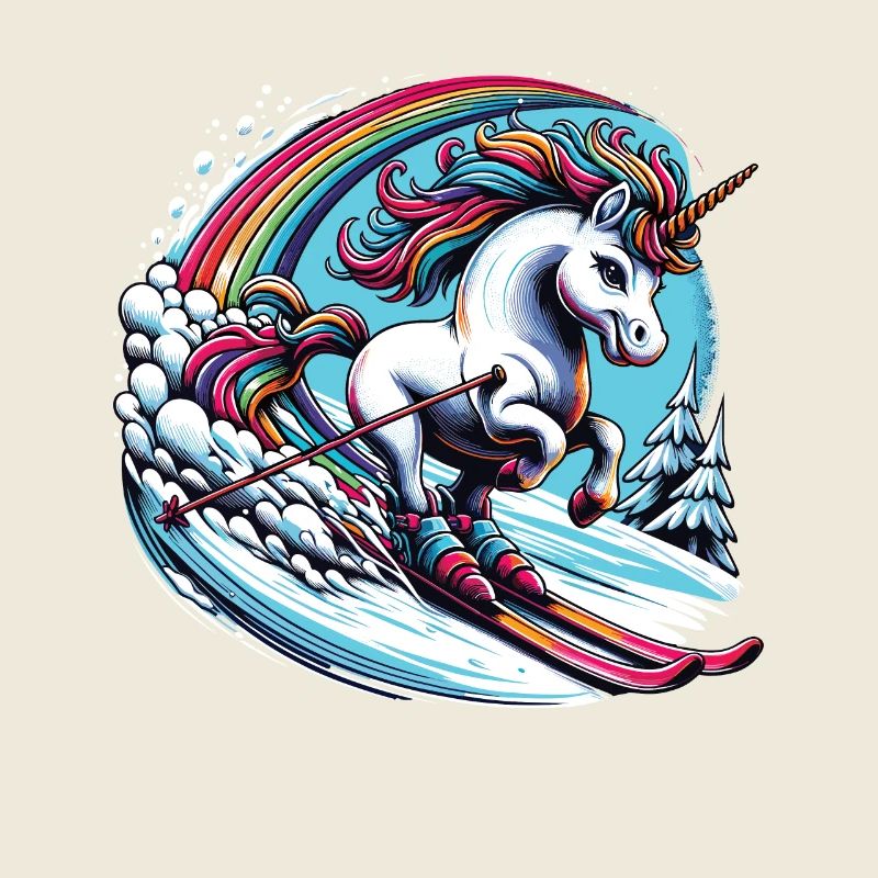 Ski Einhorn Skiing Unicorn Rainbow Winter Magic
