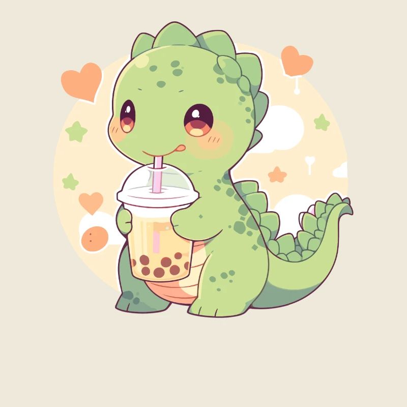 Kawaii Dinosaure Boissons Boba Bubble Tea Chibi