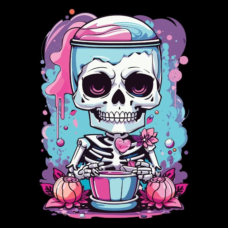 Kawaii Goth Pastel Skelett Milkshake Design