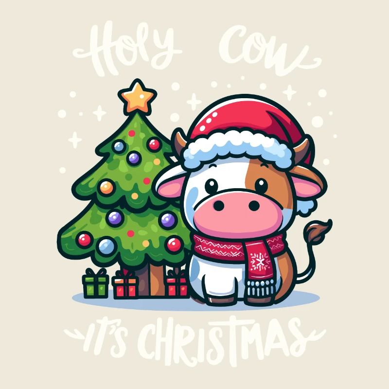 Niedliche Kuh feiert Weihnachten mit Geschenken
