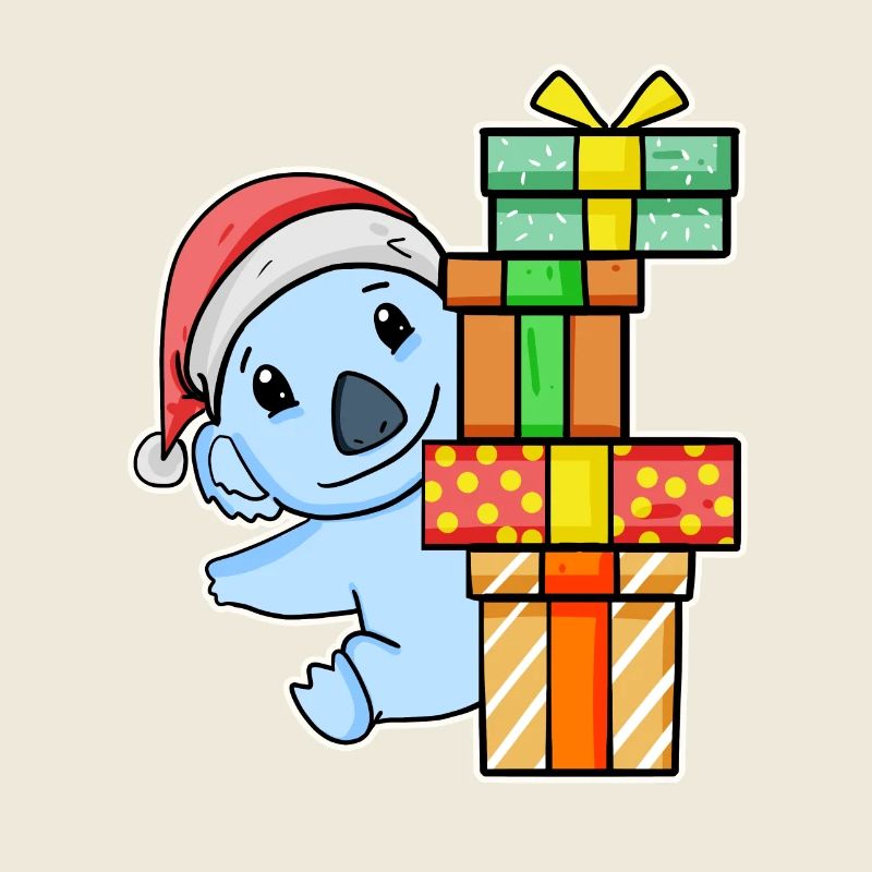 Koala avec bonnet de Père Noël et cadeau de Noël