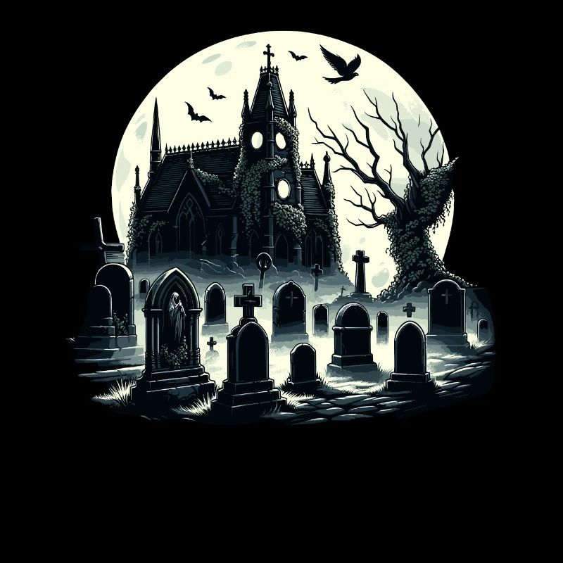 Enigmatic Gothic Cemetery: Misty Moonlight