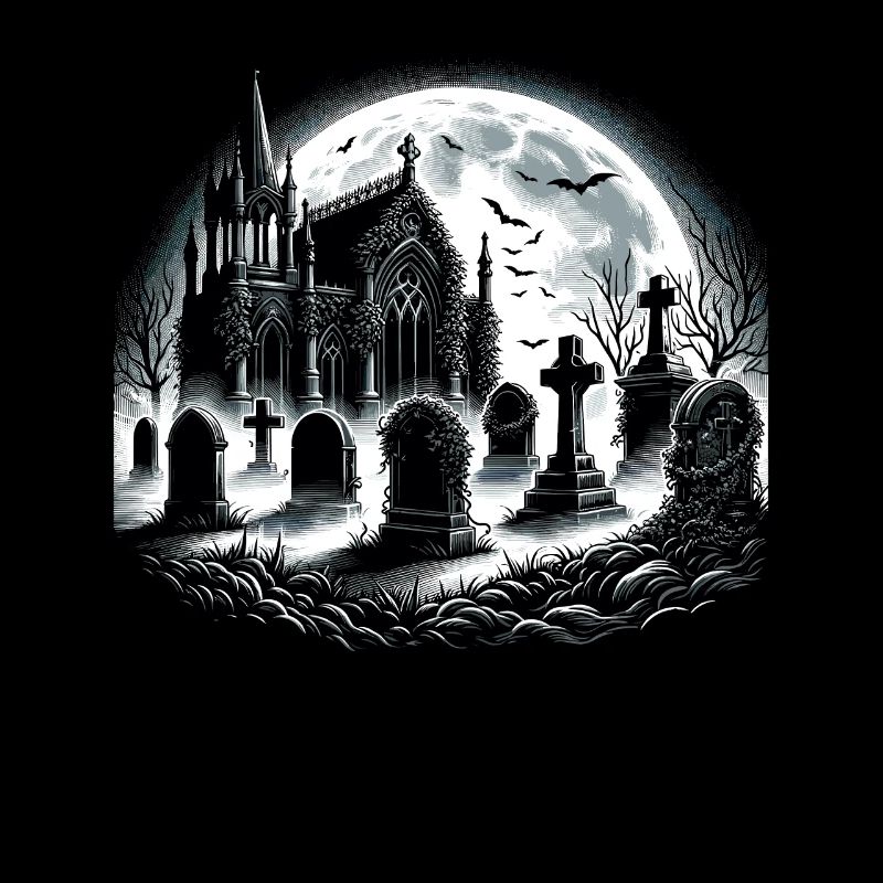 Moonlit Gothic Graveyard: Eerie Night Scene