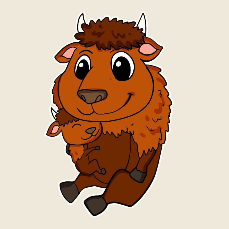 Famille de bisons - Bison avec bébé