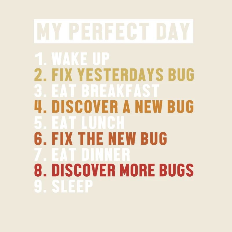 Fix Bugs Perfect Day Developer Coder Programmer