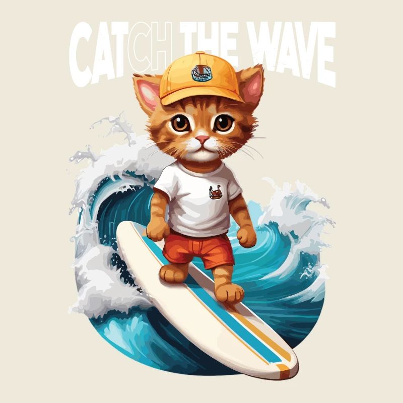 Chat Surfeur Attrape la Vague