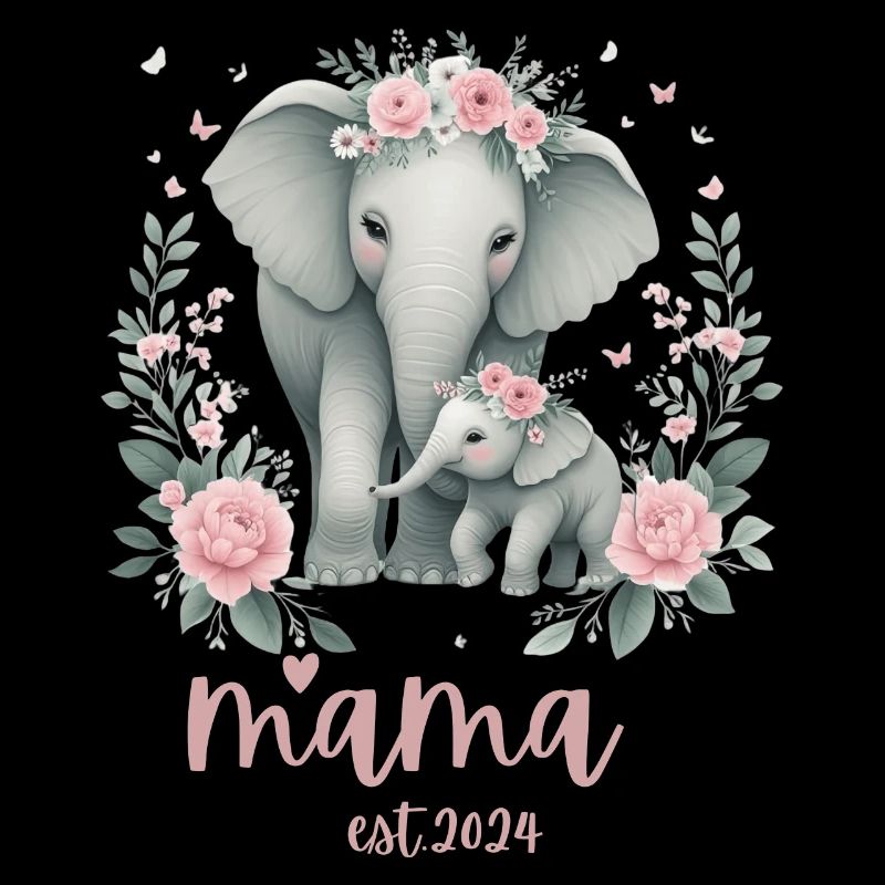 Mama 2024 Elephant Floral Wreath Celebration