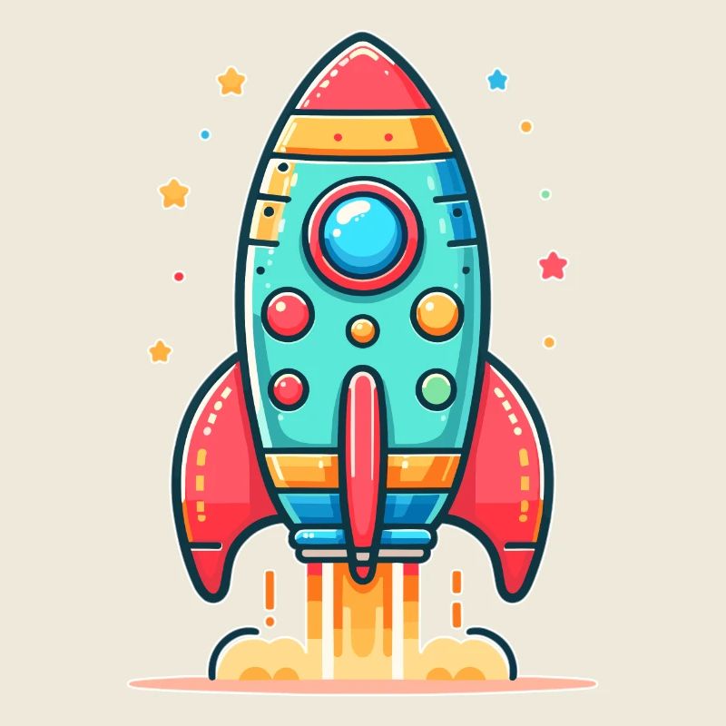 kindlich gestaltete Rakete