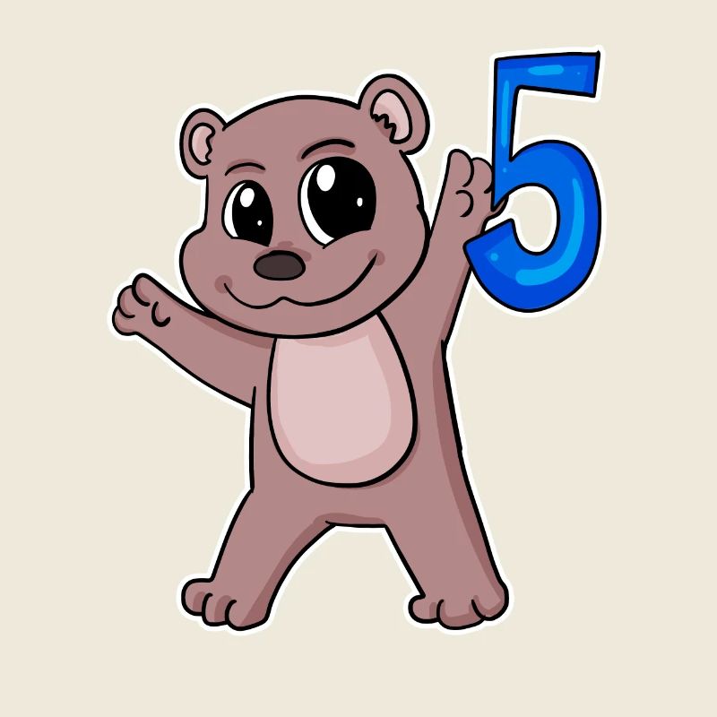 5th Birthday Motif Bear - Five Years Old