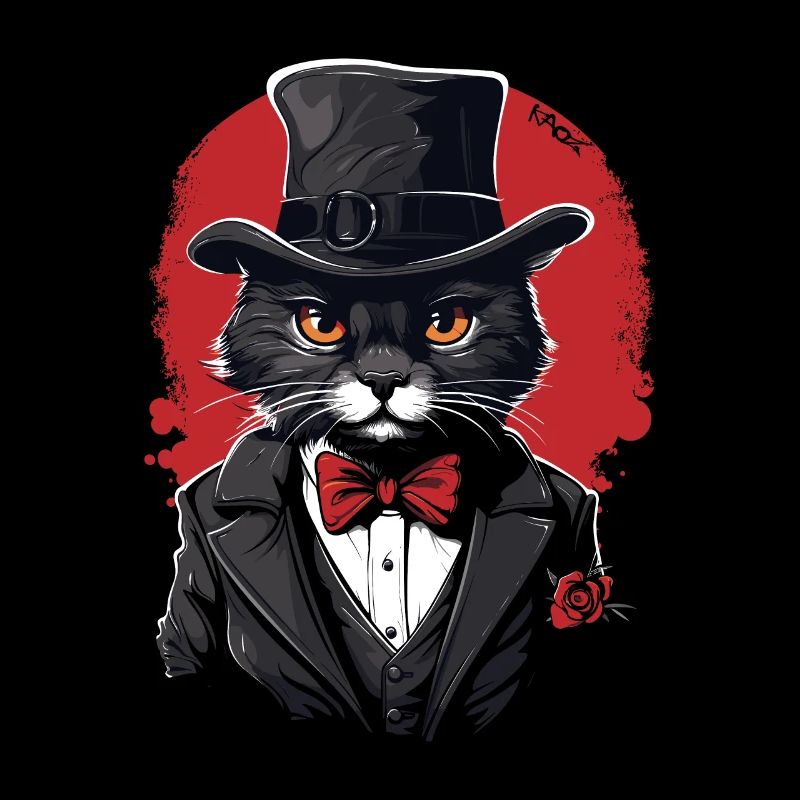 Hut und Anzug: Eine elegante Katze mit einer Rose