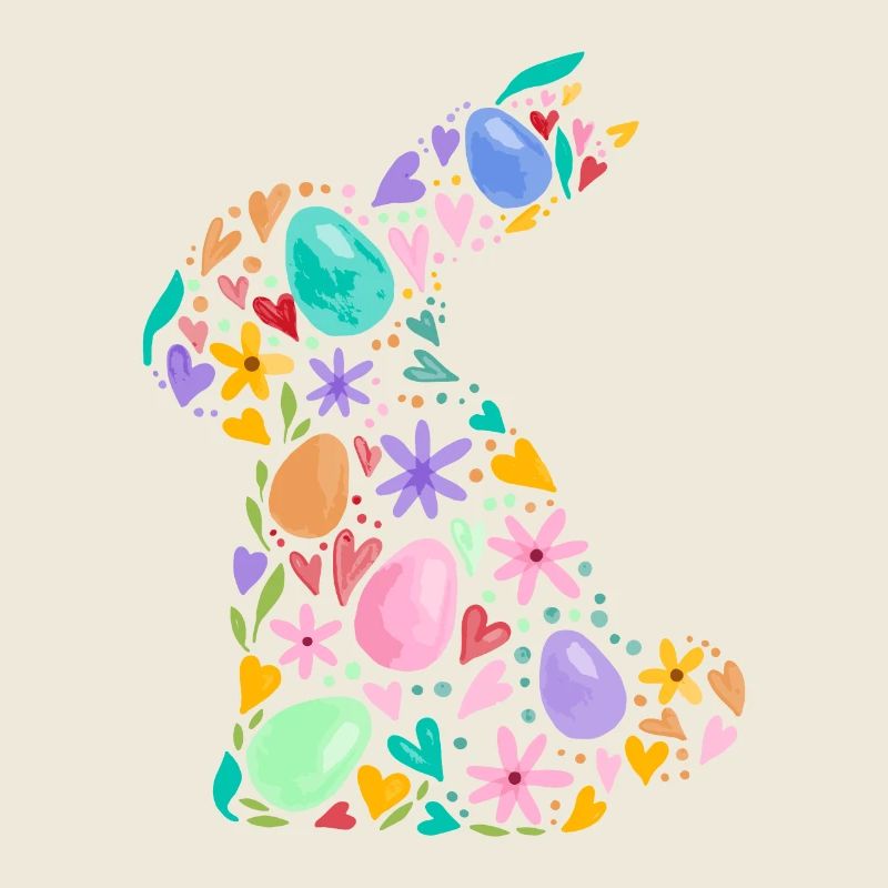 Colorful Easter Bunny Easter Eggs Flowers Easter Graphic