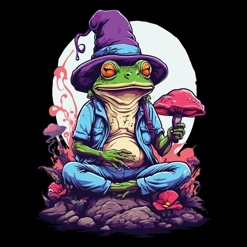 Magic Frog Psychedelic Art Forest Mushrooms