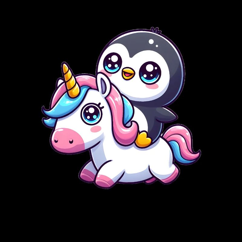 Ein Pinguin auf einem Einhorn