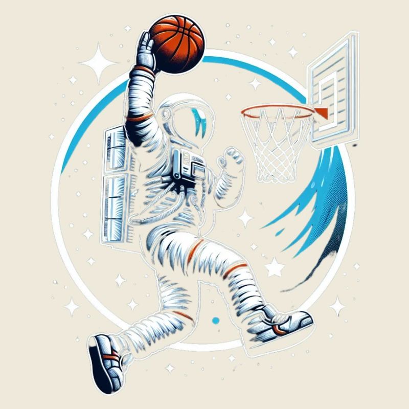 Astronaute faisant du slam dunk basketball