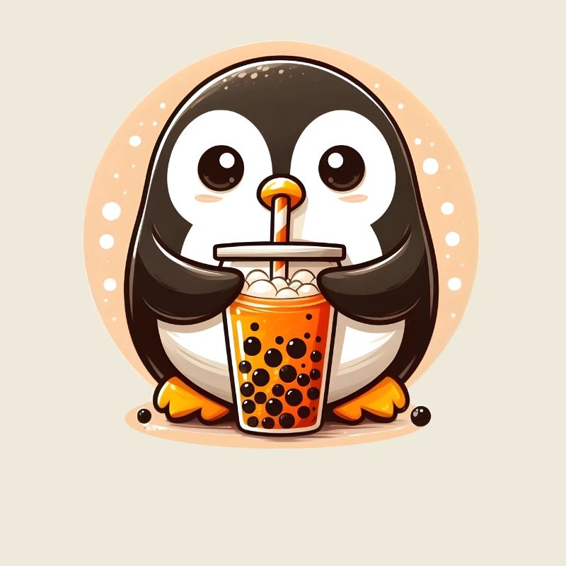Penguin Enjoys Bubble Tea