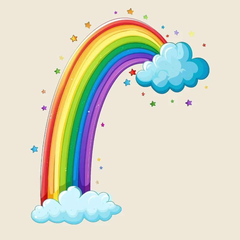 Colorful Rainbow With Clouds Drawing
