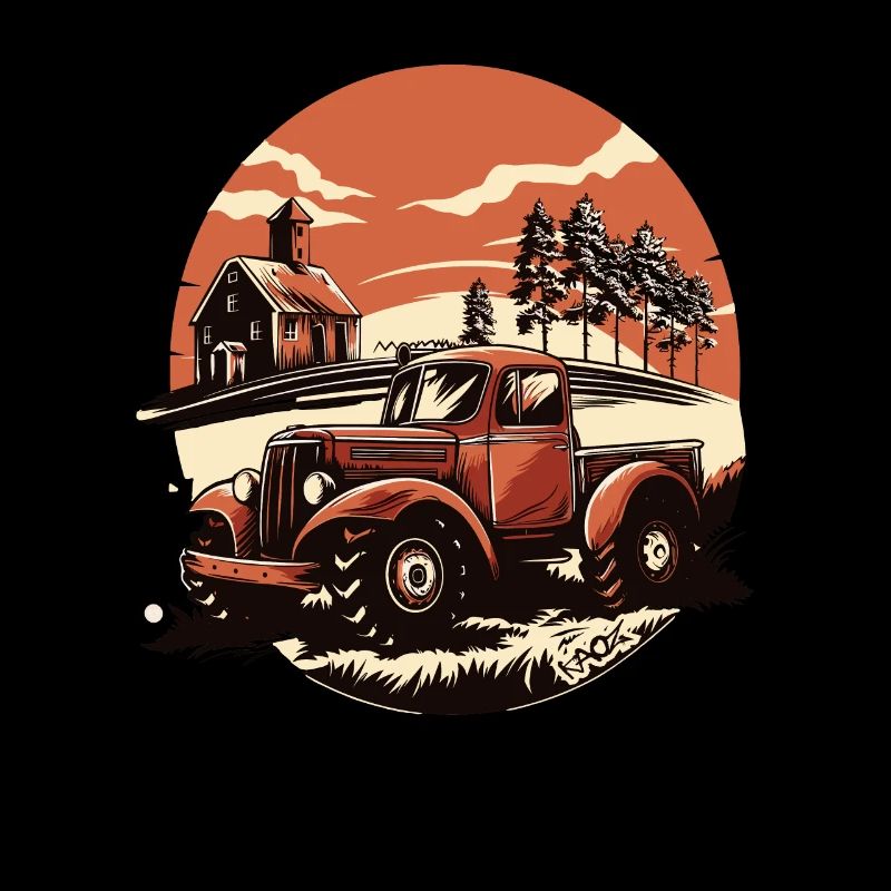 Ländliches Idyll: Scheune und Traktor, Bauern