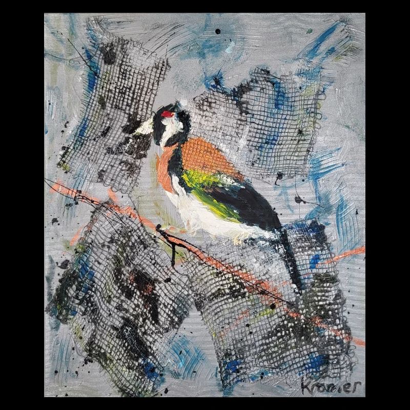 Acrylmalerei mit Stiglitz auf Baumast