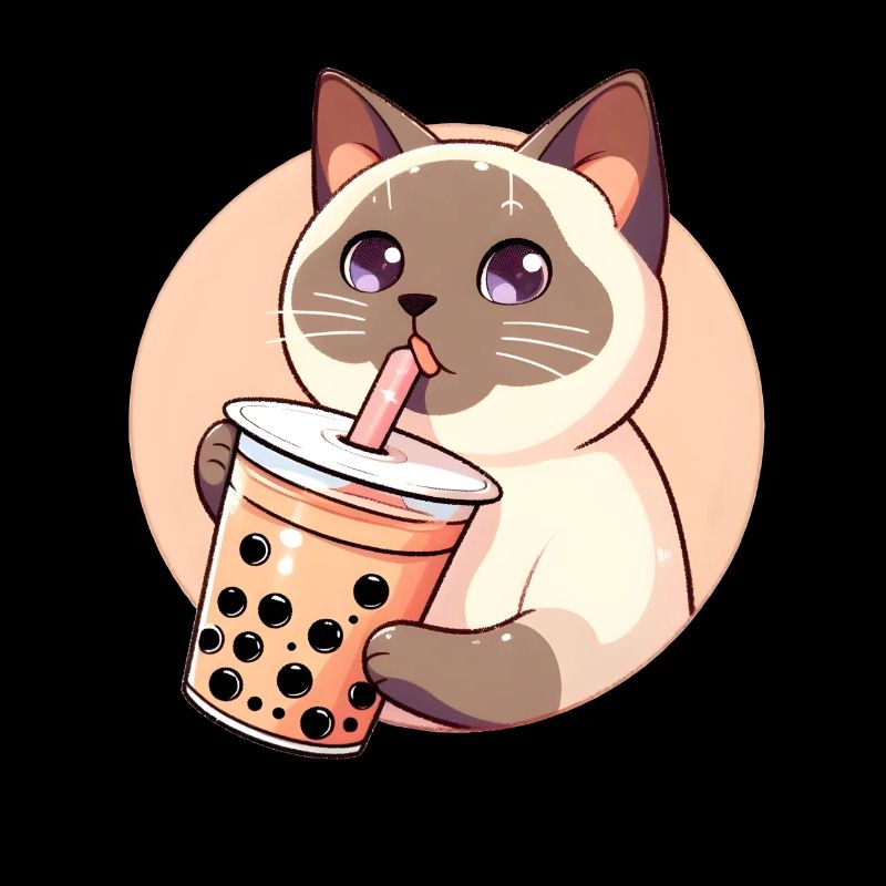 Siamese Cat Having Bubble Tea