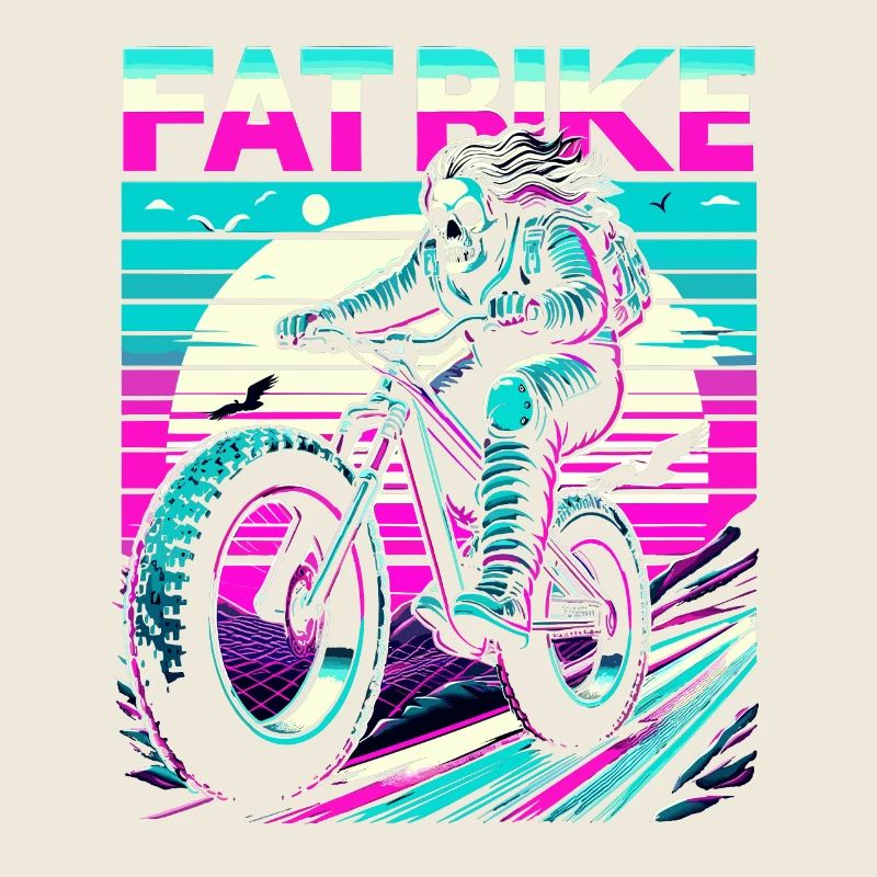 Retrowave Skeleton Biker Fatbike Retro Sunset