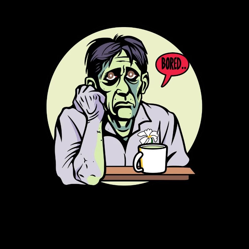 Zombie ennuyé avec du café et de la fleur