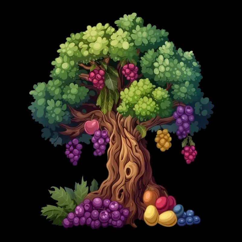 Arbre coloré avec des raisins et des feuilles