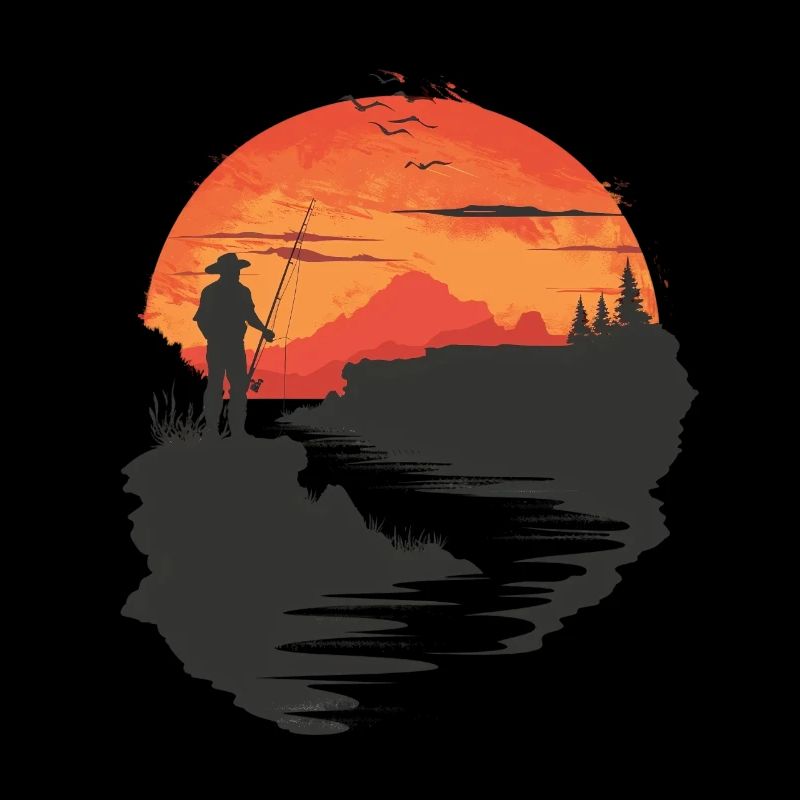 Silhouette de pêcheur au coucher du soleil