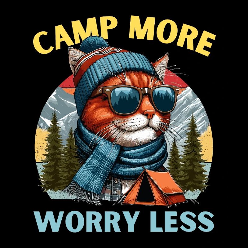 Camping Cat Camper Tent Mountains Nature Campsite