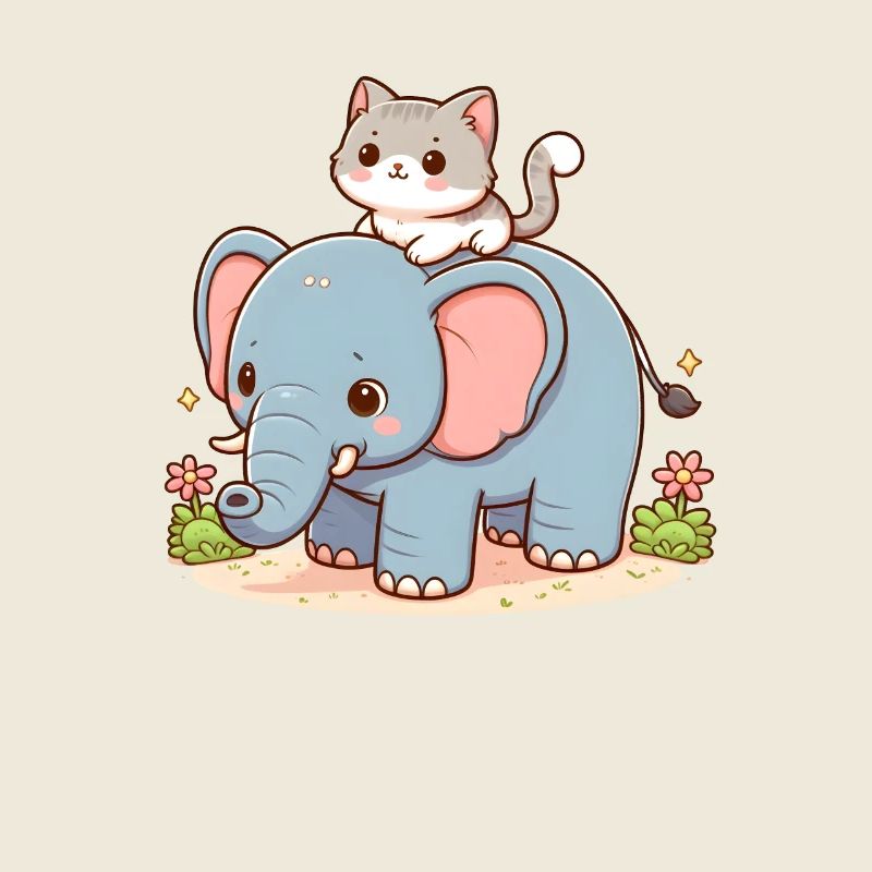 Le chat monte à dos d’éléphant