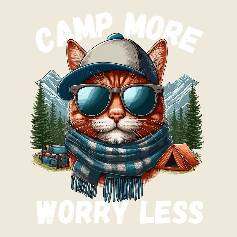 Camping Cat Mountains Campsite Camper Tent Meow