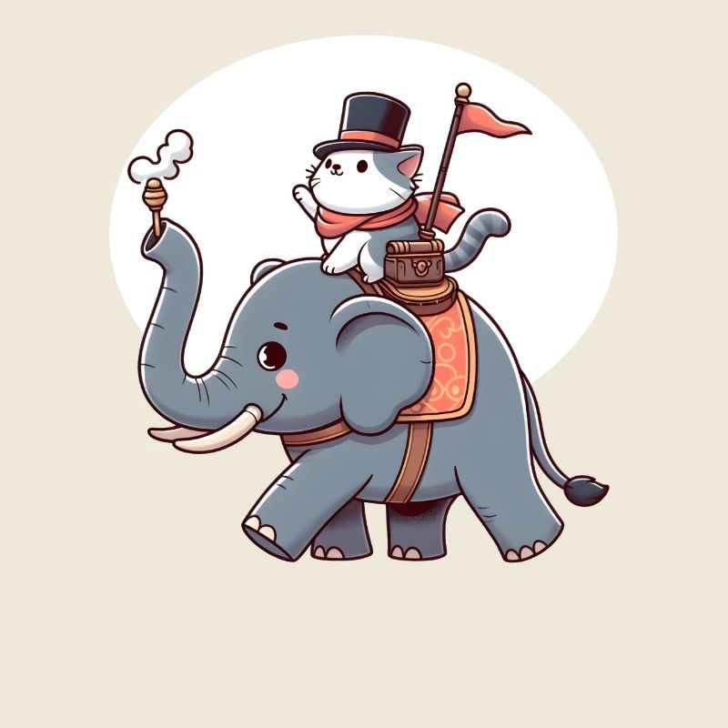 Le chat monte à dos d’éléphant