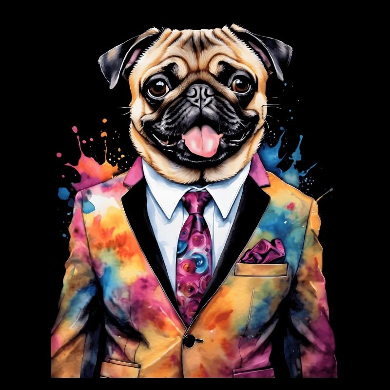 Mops Anzug Hund Bunt Lustig Tier Design Print