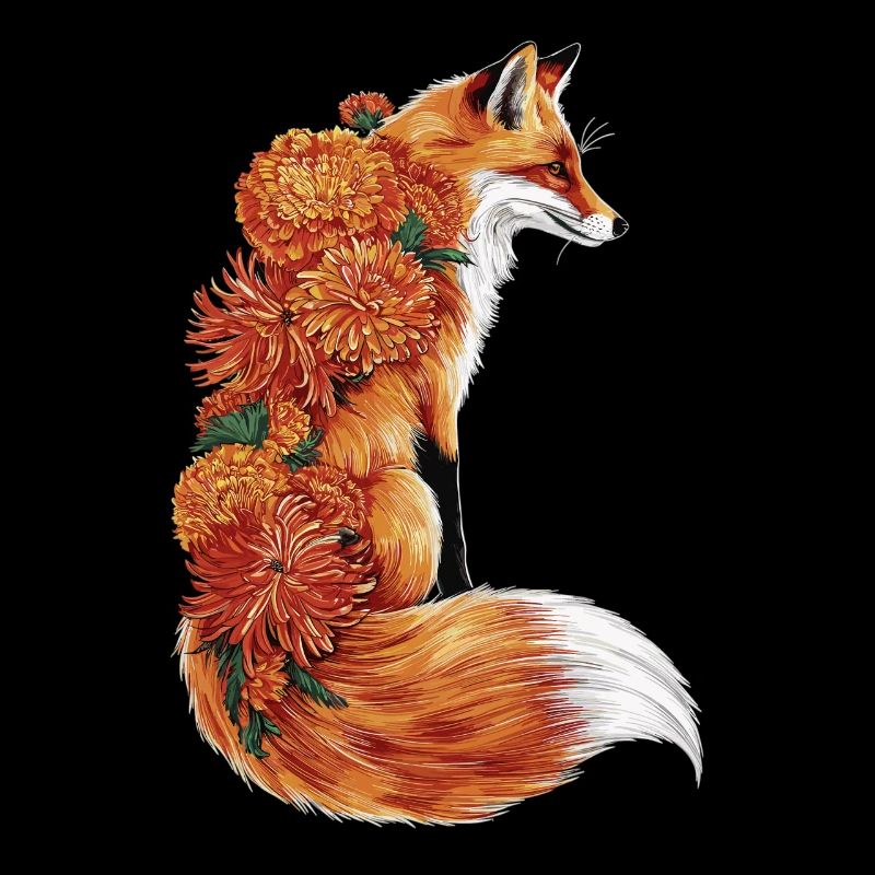 Fox Flowers, Animal Fox with Floral Print