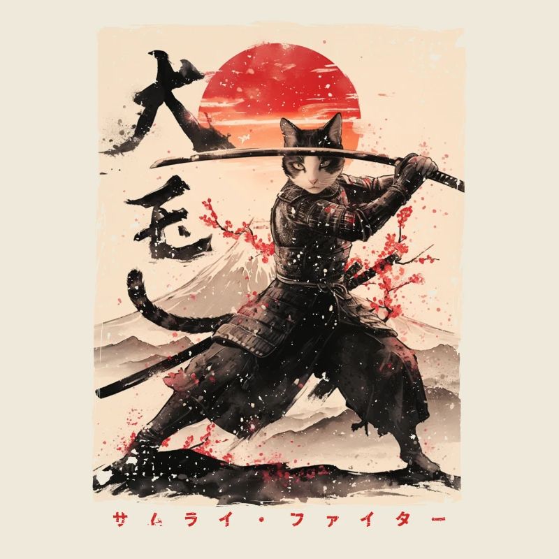 Chat samouraï Kawaii Chat ninja japonais
