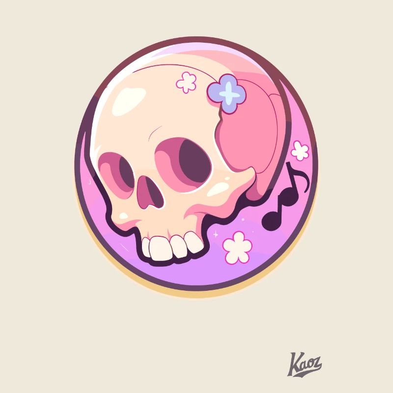 Musical notes and a relaxed cute skull