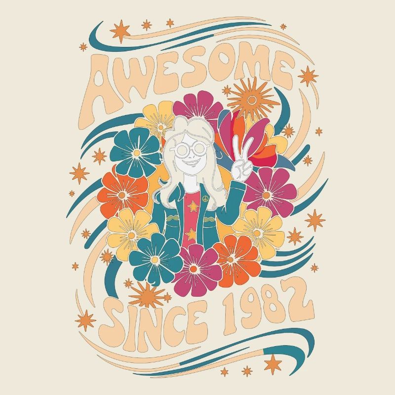 Vintage 1982 Hippie Anniversaire Rétro Fleurs