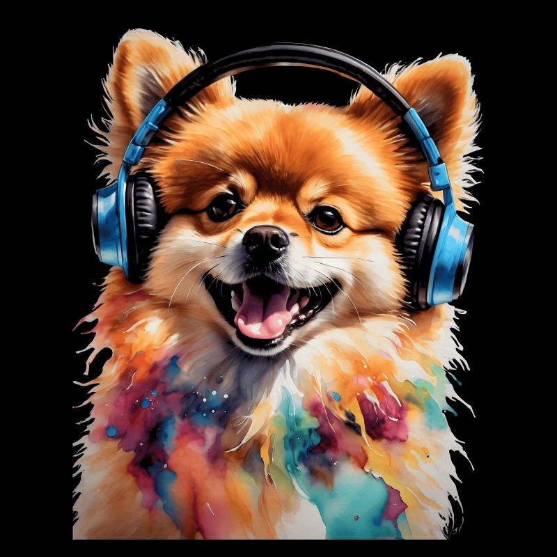 Pomeranian Zwergspitz Kopfhörer Hund Print
