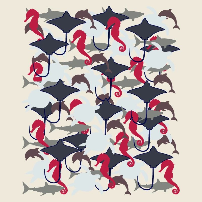 Raie, requin, dauphin, tortue de mer, hippocampe
