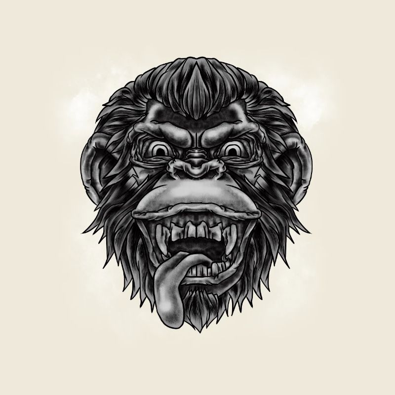 Effrayant Gorille Tête Langue Sortie Drôle Cool Graphique