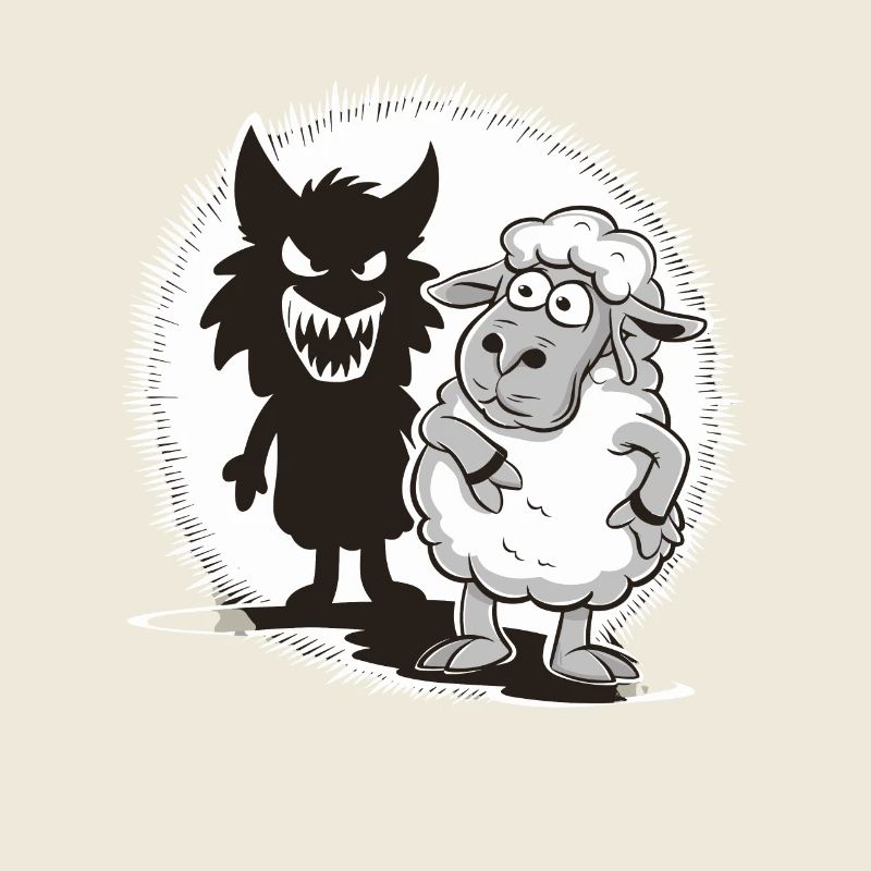 Einzigartiges Comic Schaf und Wolf Schatten