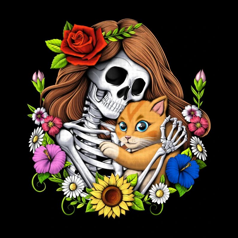 Chat squelette floral