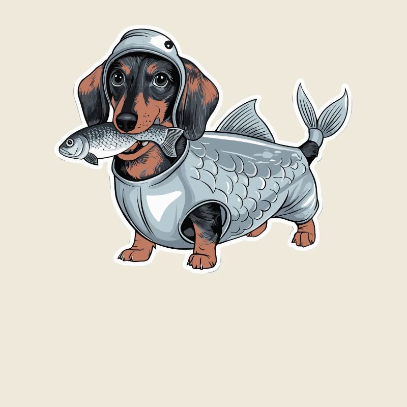 Dachshund In Costumes As A Fish