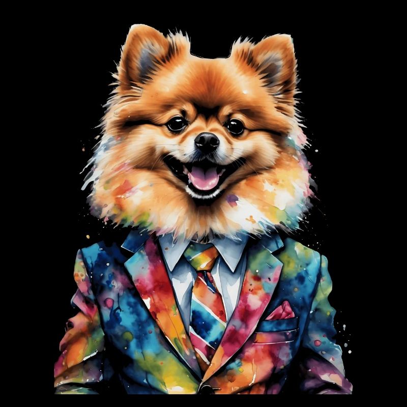 Pomeranian Zwergspitz Anzug Hund Bunt Print